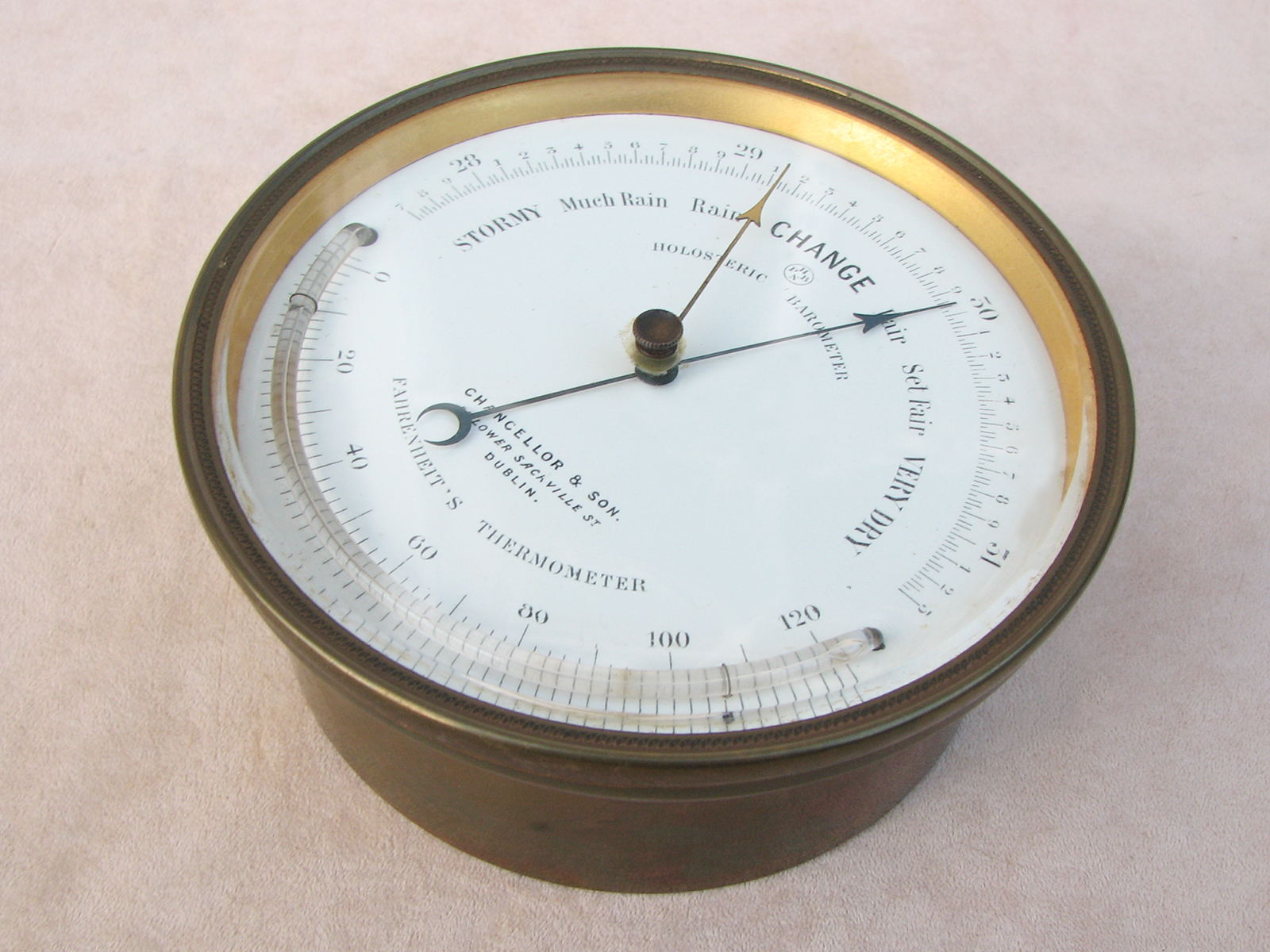 19th Century Holosteric Barometer & Thermometer signed Chancellor & Son, Dublin.
